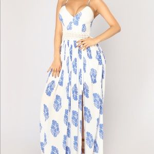Blue and white Maxi dress with slit